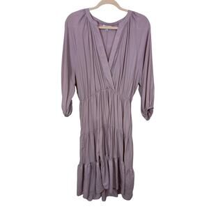 Entro Womens Large Lavender Tiered Midi Dress 3/4 Sleeve Cottagecore Boho